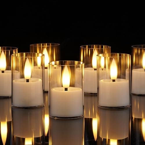 Homemory Acrylic Flameless Led Votive Tealight Candle with 6H Timer, 12Pack | auto timer, Pre-installed batteries, warm flicker, 1.5" x2.4", shatterproof acrylic, for wedding centerpiece, Christmas decor - Image 1