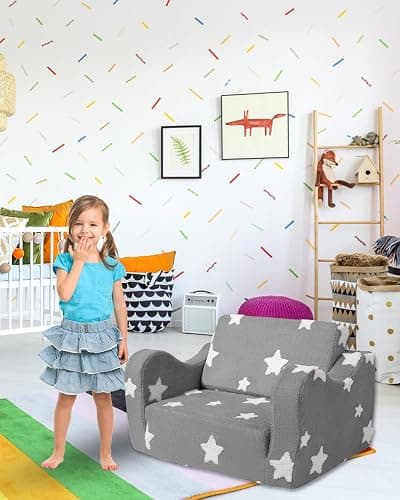 KokoSelene Toddler Couch, Kids Couch for Toddler Fold Out, 2-in-1 Convertible Kid Sofa to Lounger Bed for Girls and Boys, Ideal for Reading Sleeping Gaming Decor (Grey) thumbnail 7
