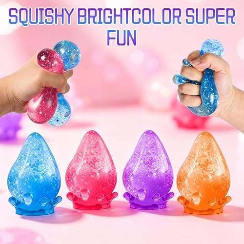 Water Drop Squishy Stress Ball, Soft Glitter Drop Squishy Fidget Stress Ball to Stretch, Squeeze, New Slow Rise Relief Fidget for Anxiety Stress (Pink) thumbnail 4