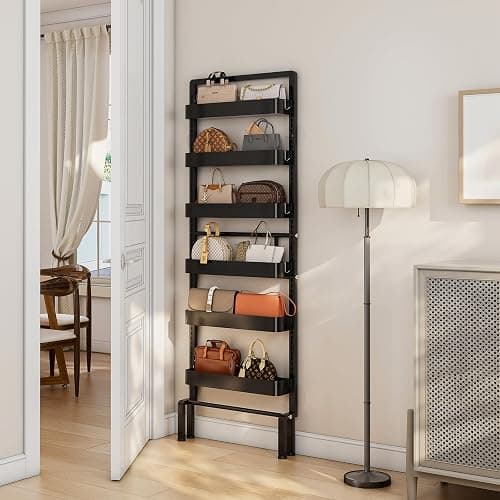 ABCOOL Behind Door Storage Organizer Rack, 6 Tier Adjustable Hanging Baskets Free Standing Thin Metal Space Savers Room Storage Organizers, Back of Door Heavy Duty Storage - Black thumbnail 5