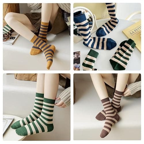 FORJMMP 5/10 Pairs Retro Style Colorful Striped Socks, Cute Athletic Crew socks for Women thumbnail 6