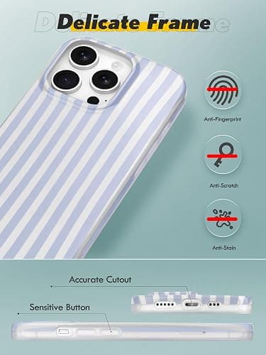 Compatible with iPhone 16 Pro Case, with Aesthetics Striped Design Case for Women Girl, Cute Fashion Simple Soft TPU Slim Protection Phone Case for iPhone 16 Pro 6.3'' - Light Blue & White thumbnail 4