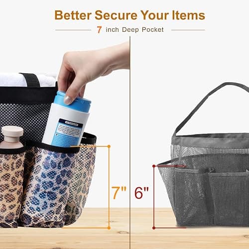 F-color Mesh Shower Caddy Portable - Shower Bag for College Dorm, Leopard | Quick Dry, with S Hook, College Dorm Room Essentials for Camp, Gym, Travel, Freshmen, Camping, Bathroom, Shower Tote thumbnail 3