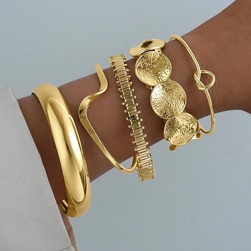 iF YOU Gold Bangle Bracelets for Women, Dainty Knot 14K Gold Plated Multi Layer Bangle Cuffs, Personalized Boho Chunky Bracelets for Women Jewelrys Set Gifts thumbnail 6