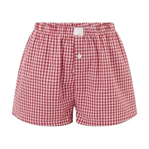 Y2k Cute Lounge Shorts for Girls Plaid Print Sleep Shorts Elastic Waist Button Front Pajama Shorts Bottoms thumbnail 2