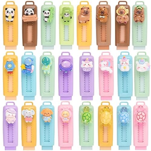 24 Pcs Cute Retractable Eraser for Pencils Cute School Supplies Kawaii Erasers for Kids Fun Cartoon Erasers Back to School Supplies Kid Party Favors Gift (Style 1) - Image 1
