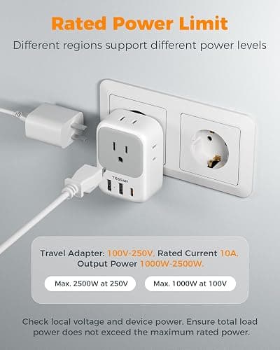TESSAN European Travel Plug Adapter 2 Pack, Type C Plug | Not Voltage Converter, 4 Outlets 3 USB (1 USB C PD 20W), For Europe Italy Spain France Portugal Iceland Germany thumbnail 3