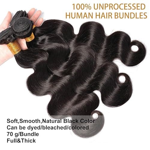 Body Wave Bundles Human Hair 14 16 18 Inch Unprocessed Brazilian Virgin | 3 Bundles Human Hair Extensions for Black Women Quick Weave Natural Black thumbnail 3