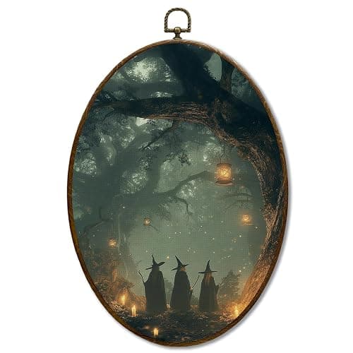 JQF Dark Academia Fantasy Forest Witchy Oval Wall Decor, Gothic Oval Canvas Wall Art, Whimsical Magical Forest Witchy Framed Prints Hanging Decor for Home Bedroom Living Room, 8.5x11.5 Inch - Image 1
