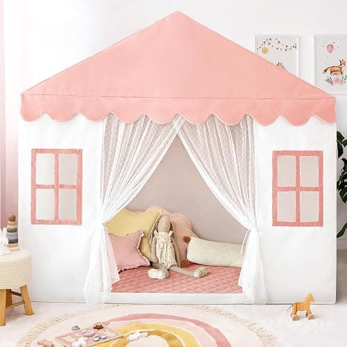 Kids Play Tent with Mat, Princess Castle Playhouse Play Tent for Kids Indoor, Girls Play Tent Play House for Birthday Toy House Gift (Pink) - Image 1