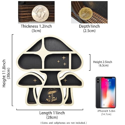 FNYDOX Wooden Mushroom Floating Shelves, Crystal Display Shelf for Wall, Cute Mushroom Wall Decor, Rock Gem Stone Storage Organizer, Essential Oil Holder Hanging Case, Meditation Art Spiritual Gift thumbnail 3