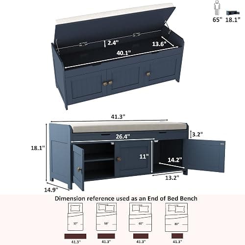 HOMEFORT 41.3" Shoe Bench with Lift Top Storage, Entryway Bench with Cushioned Seat, Wooden End of Bed Bench, Shoe Cabinet Bench with Hidden Storage Space, for Bedroom, Hallway,Blue thumbnail 3