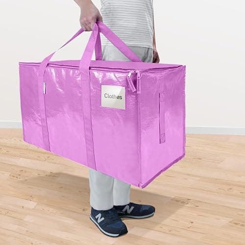 TICONN 6 Pack Extra Large Moving Bags Heavy Duty with Zippers & Carrying Handles, Durable Storage Bags Moving Boxes for Closet Organizers and Storage (6 Pack, Pink) thumbnail 2