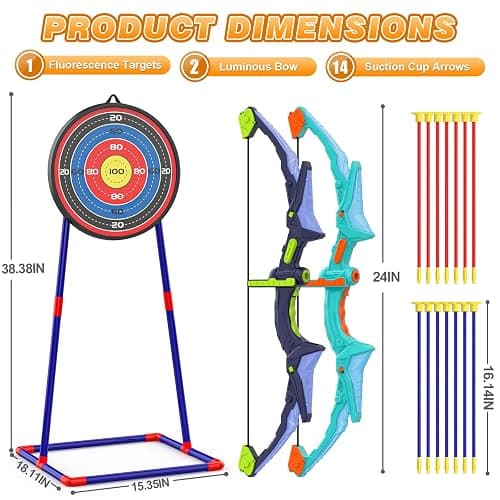2 Pack Bow and Arrow Set for Kids, Light Up Archery Set with 14 Suction Cup Arrows, Archery Targets Outdoor Games for Kids Ages 4-8 8-12, Birthday Gifts Toys for 5 6 7 8 9 10 11 12 Year Old Boys Girls thumbnail 3