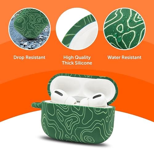 WC CaseZ Compatible with Apple AirPods Pro 1 & 2 – Soft Silicone Protective Case with Keychain for by Wicked Cushions | Shockproof, Dust-Resistant, & Wicked Designs | Emerald Tide thumbnail 5