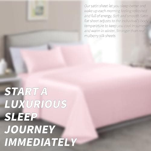 Cobedzy 4 Pcs Blush Pink Satin Sheets Full Size Silky Satin Bedding Sheets Set with 1 Deep Pocket Fitted Sheet, 1 Flat Sheet, 2 Pillowcase thumbnail 8