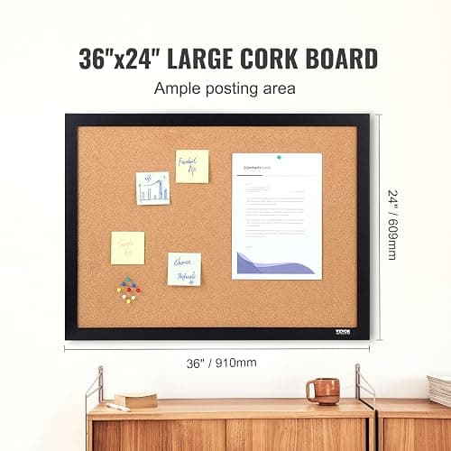 VEVOR Cork Board for Office, 36" x 24" Bulletin Board for Wall, Vision Board Push Pin Board with Framed for Office Home and School thumbnail 3