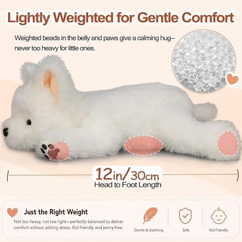 Lightly Weighted Stuffed Animals Westie Dog Plush 12" for Kids & Adults | Ultra Soft Huggable Fell,Cozy Comfort Companion,Cute Room Decor,Ideal Gifts for Birthdays Holidays Christmas thumbnail 4