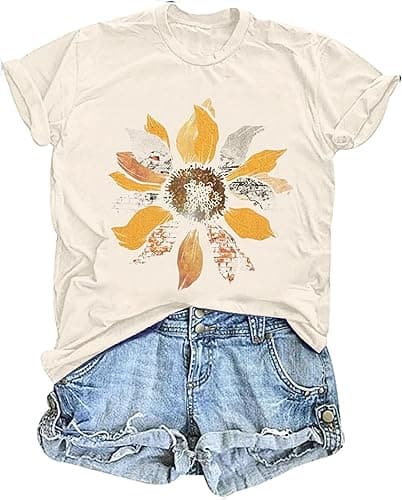 Women's Vintage Floral T Shirt Boho Wildflower Graphic Loose Tees Short Sleeve Casual Tops - Image 1