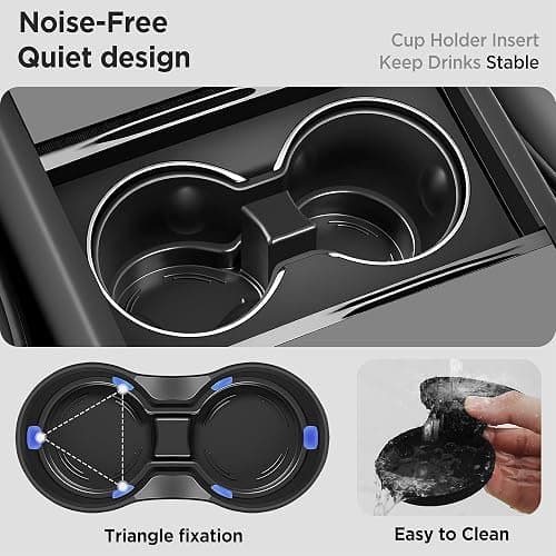 TSLDRV Center Console Organizer Tray for Tesla Model Y Juniper Accessories 2025 2026/For Tesla Model 3 Highland Accessories 2024 2025 2026 [Slide Smoothly/US Patent] Cup Holder Matte Black thumbnail 6