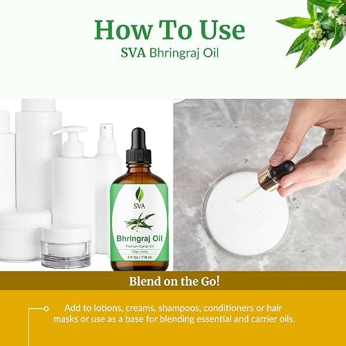 SVA Bhringraj Premium Carrier Oil 4oz (118ml) With Dropper for Hair Oiling, Scalp Massage & Skin Care thumbnail 6