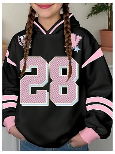 COZYEASE Girls' Letter Graphic Print Cute Hoodies Long Sleeve Pullover Hoodie Sweatshirt thumbnail 6