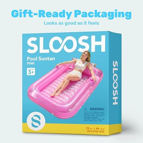SLOOSH Inflatable Tanning Pool Lounger Float, 70" x 46" Pool Floats Adult with Pillow, 4 in 1 Suntan Tub Raft Floatie,Sunbathing Bed Lounge for Water Blow Up Kids Ball Pit Party Gifts, L-Pink thumbnail 9