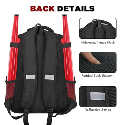 Goloni | Baseball Backpack,Baseball Bag for Adult,Softball Bat Bag with Shoes Compartment,Large Main Compartment for Helmet & accessories, Fence Hook thumbnail 5
