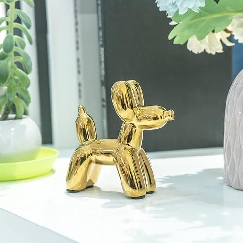 Notakia Cute Ceramics Balloon Dog Statue Crafts Gold Living Room Desktop Decorations,Handmade Modern Small Ceramic Animal Statue Ornament Gold Home Decor Accents thumbnail 9