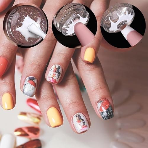French Tip Nail Stamp Nail Stamper Clear Silicone Nail Stamping Kit Nail Stamper Kit French Nail Stamper with Scraper Nail Art Brushes for French Manicure Home DIY Nail Salon 5 Pcs thumbnail 5