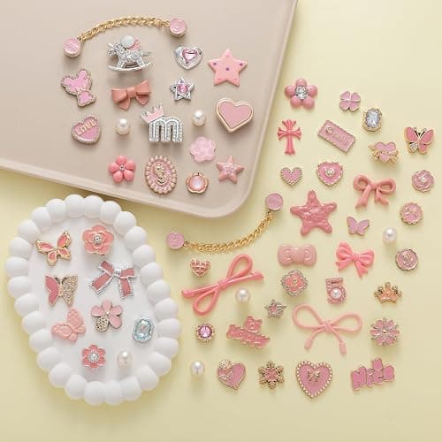 30,50pcs Pink Bling Random Shoe Charms for Girls Women Cute Pearl Butterfly Flower Chains Shoes Accessories Decorations for Clog Sandals Birthdays Party Favors Decorations Gifts thumbnail 6