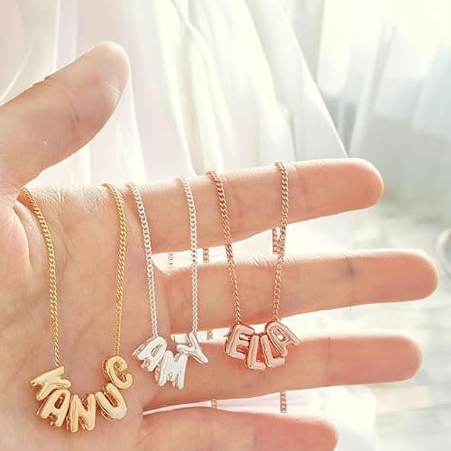 YOUNIFLARE Personalized Bubble Letter Name Necklace for Women in Gold-Plated Brass, Custom Handcrafted Keepsake Jewelry Gift for Birthdays and Anniversaries with Timeless Elegant Style thumbnail 4