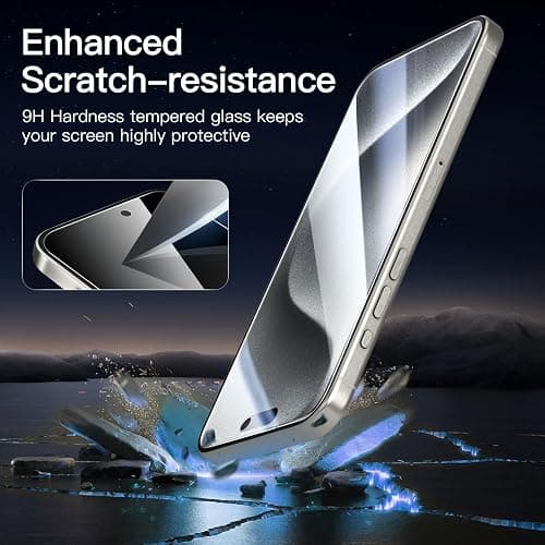 NEW'C 3 Pack Privacy Screen Protector for iPhone 15 Pro Max (6.7 inches), Anti-Spy Tempered Glass Film,Case Friendly Ultra Resistant, Balanced 28-Degree Privacy Angle-Easy installation tool included thumbnail 6