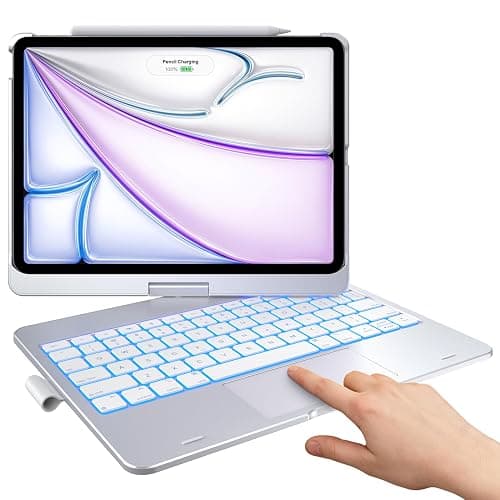typecase Touch Keyboard Case for iPad Air 11"(M4/M3/M2, 2026/2025/2024) & Pro 11(Gen 1-4), Air 5/4 – 360° Rotatable, 11-Color Backlit, Multi-Touch Trackpad, Pencil Holder, Thin & Light, Silver - Image 1