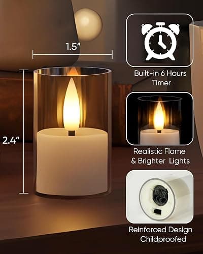 Homemory Acrylic Flameless Led Votive Tealight Candle with 6H Timer, 12Pack | auto timer, Pre-installed batteries, warm flicker, 1.5" x2.4", shatterproof acrylic, for wedding centerpiece, Christmas decor thumbnail 2