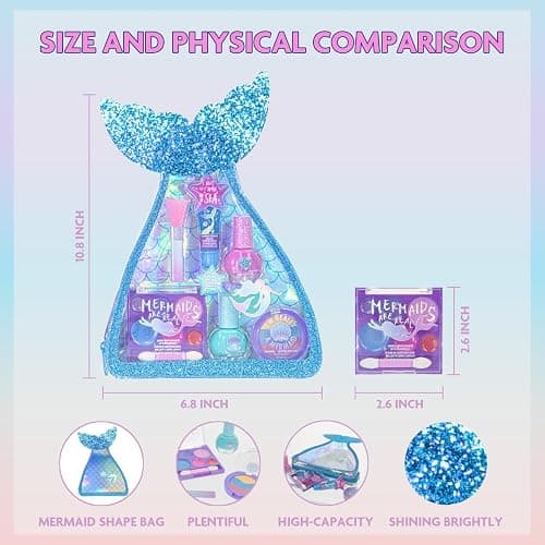 Townley Girl Kids Makeup Set in Mermaid Bag, Includes Lip Gloss, Nail Polish, Body Shimmer, Perfect for Birthday Gift, Party Favor, Makeover, Sleepover, for Girls Ages 3+ thumbnail 7