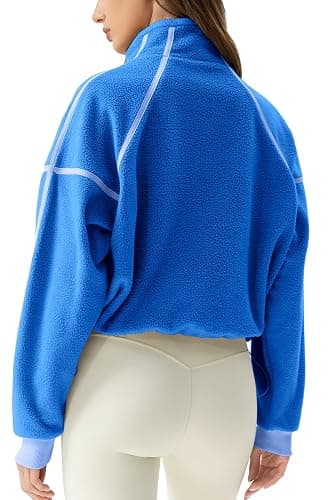 QINSEN Women's Half Zip Fleece Short Pullover Sweatshirt Winter Long Sleeve Cozy Sherpa Sweater Top thumbnail 3
