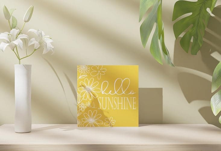 ULEGIE Summer Decor, Summer Decorations For Office Bathroom Kitchen Home, Yellow Wooden Box Sign For Bathroom Shelf Table Desk Accessories Decoration, 5x5 inch thumbnail 2