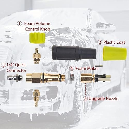 M MINGLE High Pressure Washer Gun Snow Foam Lance, 4000 PSI Cannon Foam Blaster Power Washer with 1/4" Quick Connector, Car Wash Foam Cannon Kit with 5 Pressure Washer Nozzle Tips, 1 Liter thumbnail 8