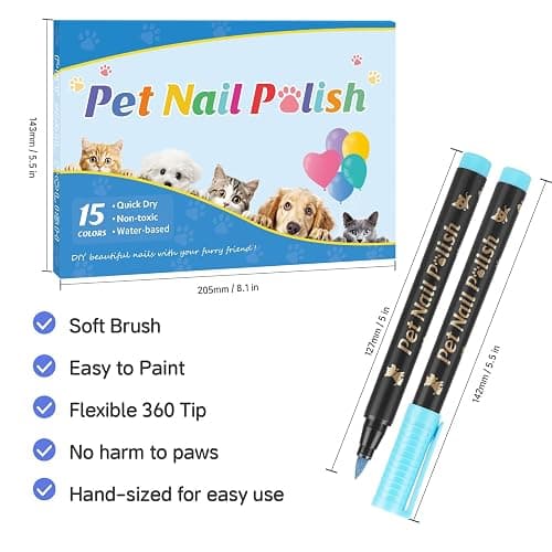 Cherocito Dog Nail Polish Pens Quick Dry, 15 Colors Safe Set for DIY Pretty Nails, Ideal Gifts for Dogs Cats Light Dark Nails, Odorless, Non-Toxic, Water-Based Pet Accessories thumbnail 6