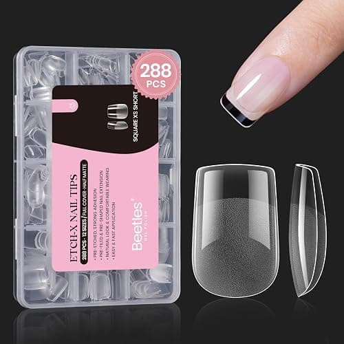 Beetles Gel Nail Tips 288 pcs Extra Short Square Nail Tips 12 Sizes Full Cover Gel Press On Nails Half Matte Acrylic Square Fake Nail Extension Set for Women Home DIY - Image 1