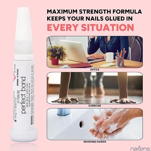 Nailene Perfect Bond Nail Glue, Super Strong, Durable, Easy to Apply Acrylic Nails, Press On Nails, Repairs Natural Nails, Quick Drying Nail Adhesive, Lasts 7 Days, Pink Tint, 2 g/0.07 oz, 2 Pack thumbnail 4