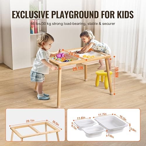 VEVOR Sensory Table for Toddlers, Kids Activity Table with 3 Foldable Storage Bins & Double-Sided Board, Indoor/Outdoor Play Sand and Water, Wooden Kids Sensory Table for Drawing Studying Dining thumbnail 6
