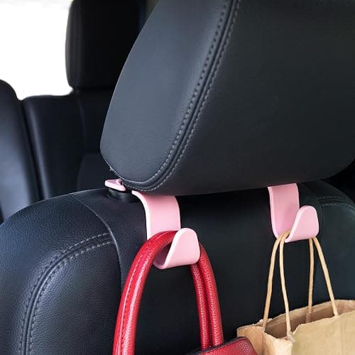 Amooca Car Seat Headrest Hook 4 Pack Hanger Storage Organizer Universal for Handbag Purse Coat Universal fit Vehicle Car Pink with Clip thumbnail 4