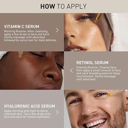 Wumal 3 Pack Face Serum Set - Includes Vitamin C, Retinol & Hyaluronic Acid - Firming, Brightening & Hydrating - Reset Your Skin Day and Night thumbnail 4
