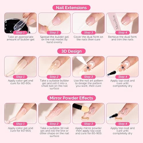 MelodySusie Solid Builder Nail Gel Kit 3D Nail Gels Sculpting Gel for Art Non-Sticky Hand Carving Glue Extension with Sequins Chrome Powder DIY Salon Home 60g thumbnail 7