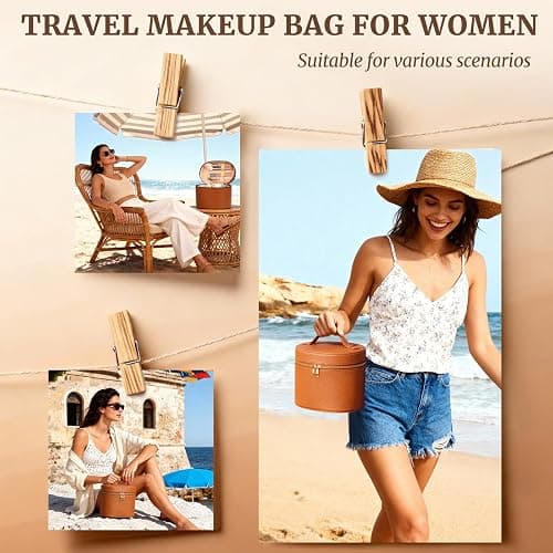 MaqSacion Makeup Bag Vanity Case for Women Leather Cosmetic Bag Makeup Organizer Case Portable Travel Toiletry Bag With Removable Compartments and Handle - Brown thumbnail 6