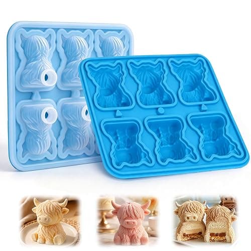 Palksky Highland Cow Silicone Mold, 6 Cavity 3D Cute Cow Chocolate Candy Mold, Food Grade Tray for Baking, Ice Cube, Jello - Image 1