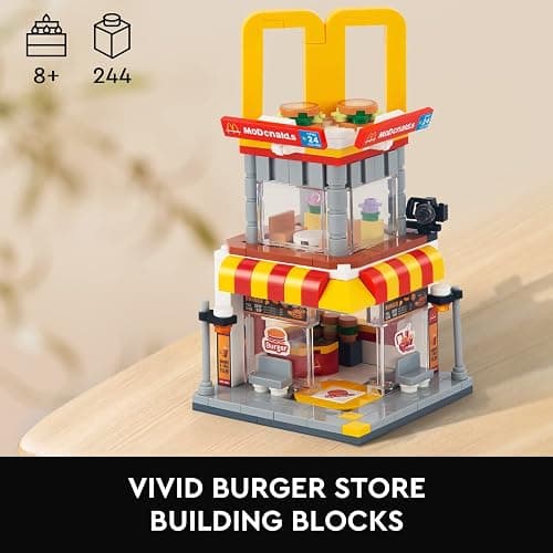 HIGH GODO City Street View Burger Shop Building Set, MOC Creative Model Set Creative Model DIY Toys, Unique Home Decor, Ideas Birthday Holidays Toy Gift Kids Age 8+ (244PCS) thumbnail 6