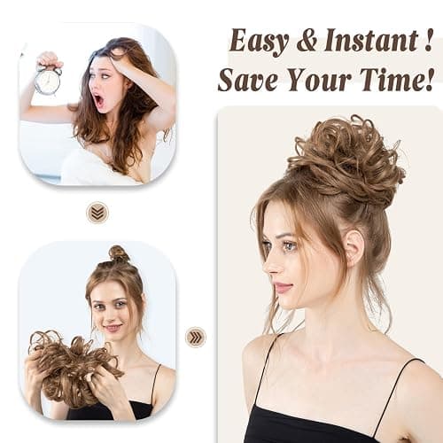 CJL HAIR Large Messy Bun Hair Piece Wavy Curly Scrunchies Synthetic Chignon Ponytail Hair Extensions Thick Updo Hairpieces for Women Dark Brown thumbnail 6